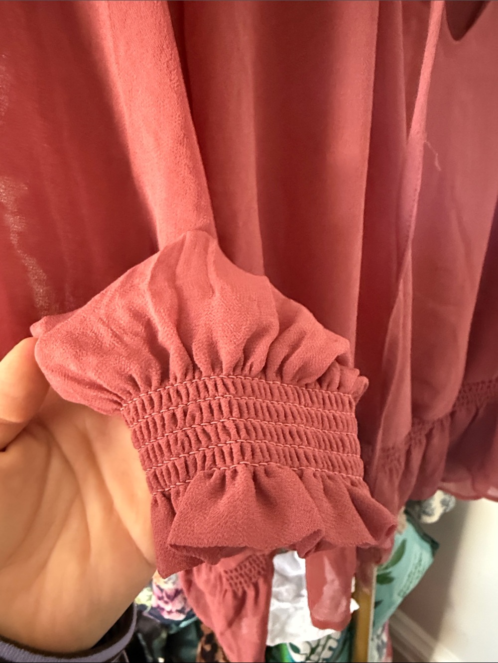 Universal Thread Rose Mauve Ruffle Tie-Neck Blouse - Picture 2 of 5
